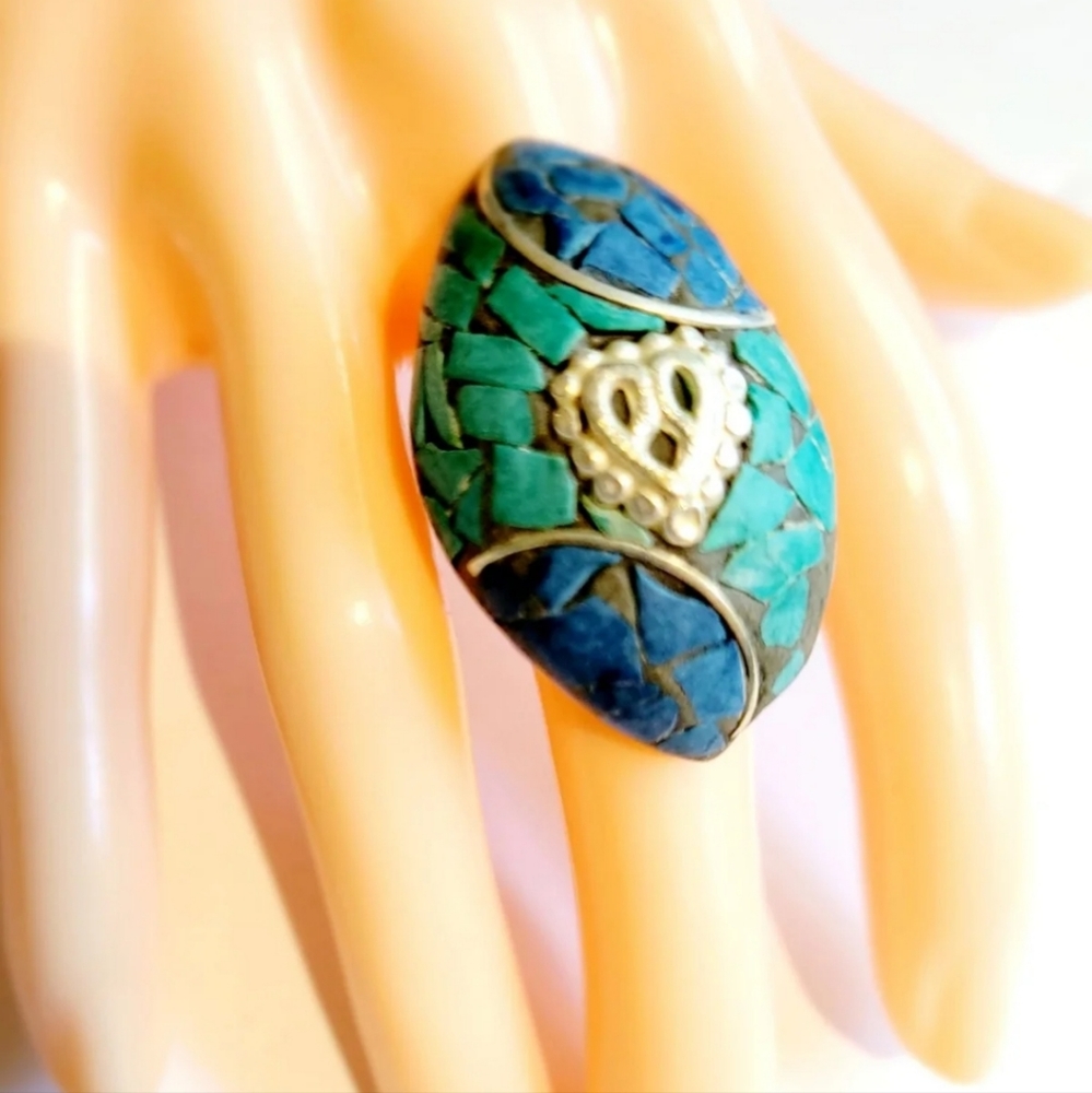 Ethnic Mosaic Inlay Adjustable Ring - image 5